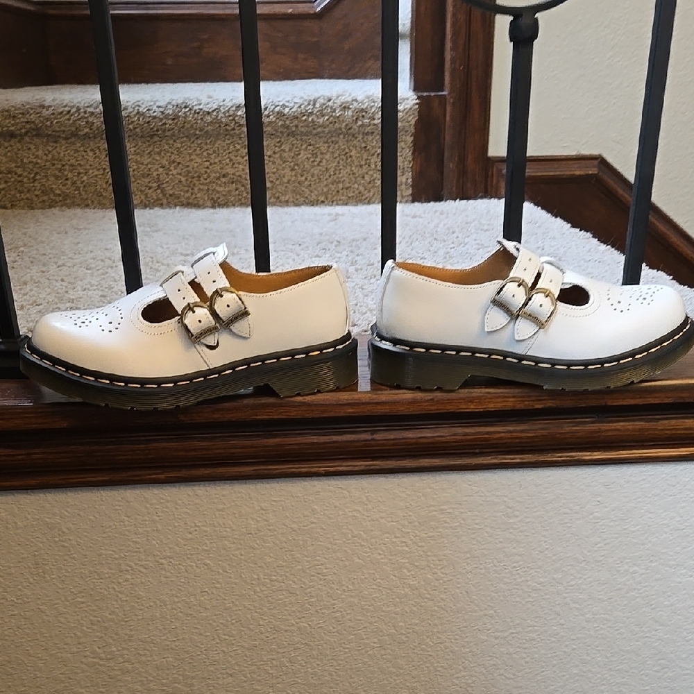 Dr Marrens White Double Strap Shoes